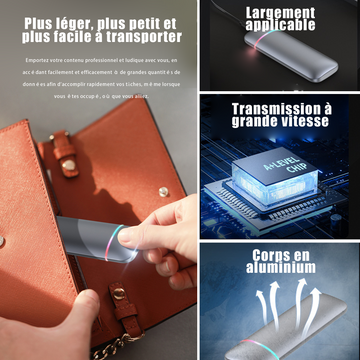 Disque dur externe 512GB USB 3.2 Type-C corps aluminium portable SSD avec câble USB transfert haute vitesse pour Windows/OS/Linux